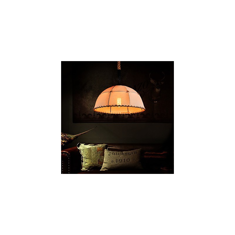 Handgefertigte Kronleuchterlampe aus Hanfseil im Retro-Landhausstil