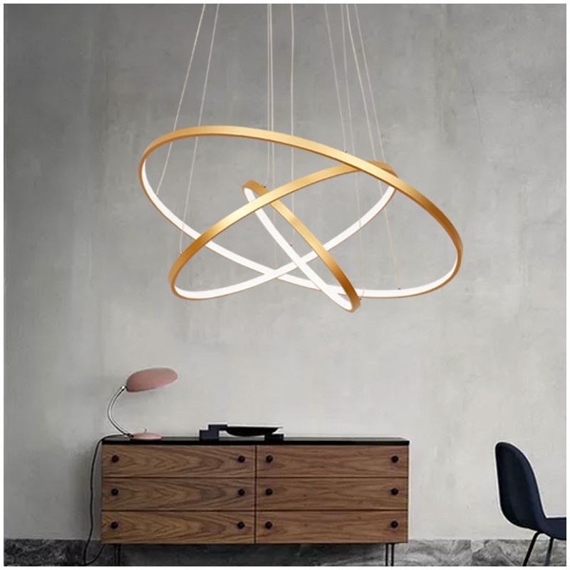 Dimmbare Pendelleuchte mit Fernbedienung Gold Modernes Design Drei Ringe