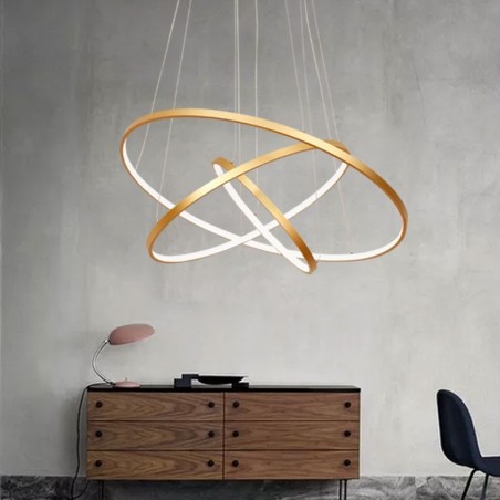 Dimmbare Pendelleuchte mit Fernbedienung Gold Modernes Design Drei Ringe Dimmbare Pendelleuchte mit Fernbedienung Gold Modernes Design Drei Ringe