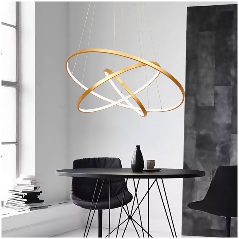 Dimmbare Pendelleuchte mit Fernbedienung Gold Modernes Design Drei Ringe
