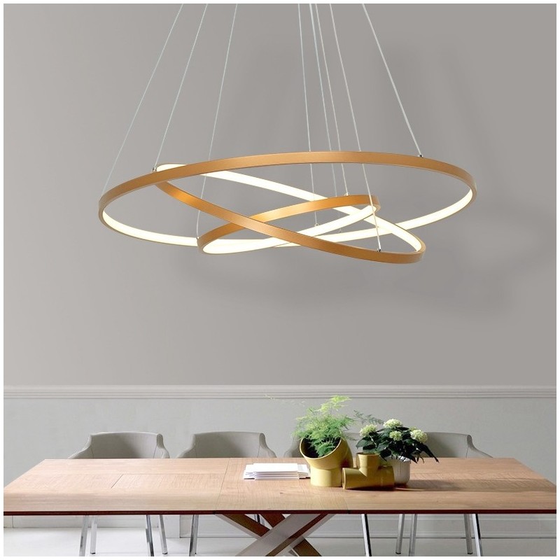 Dimmbare Pendelleuchte mit Fernbedienung Gold Modernes Design Drei Ringe