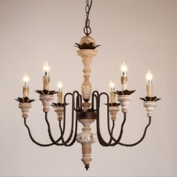 Landhaus Vintage Holz 6 Licht Kronleuchter Licht