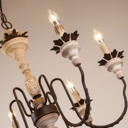 Landhaus Vintage Holz 6 Licht Kronleuchter Licht