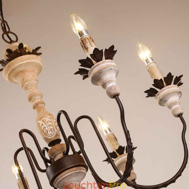 Landhaus Vintage Holz 6 Licht Kronleuchter Licht