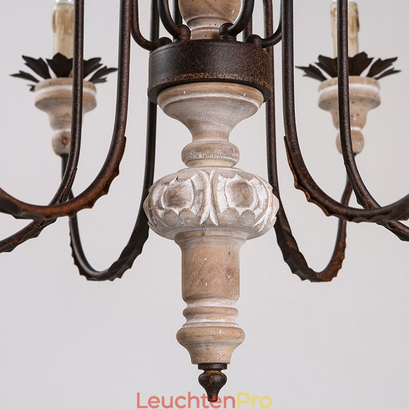 Landhaus Vintage Holz 6 Licht Kronleuchter Licht