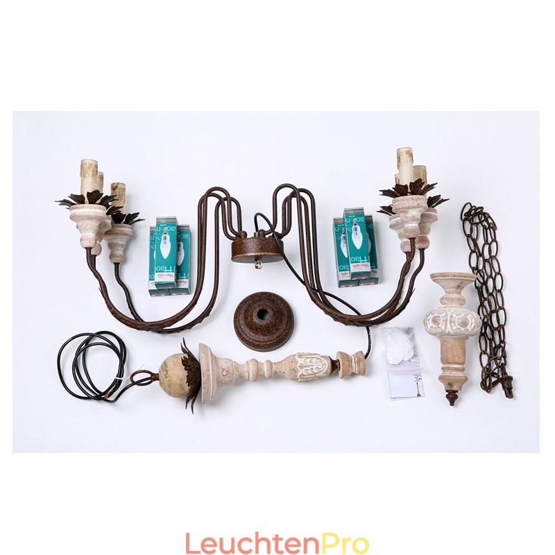 Landhaus Vintage Holz 6 Licht Kronleuchter Licht
