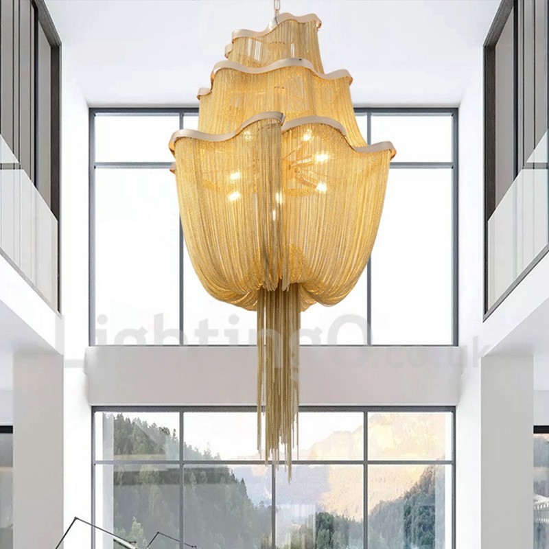 Quasten Kronleuchter Designer Pendelleuchte Silber Gold Farbe