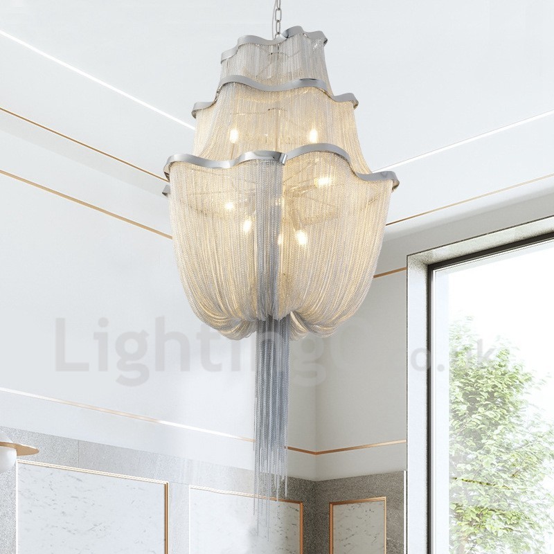 Quasten Kronleuchter Designer Pendelleuchte Silber Gold Farbe