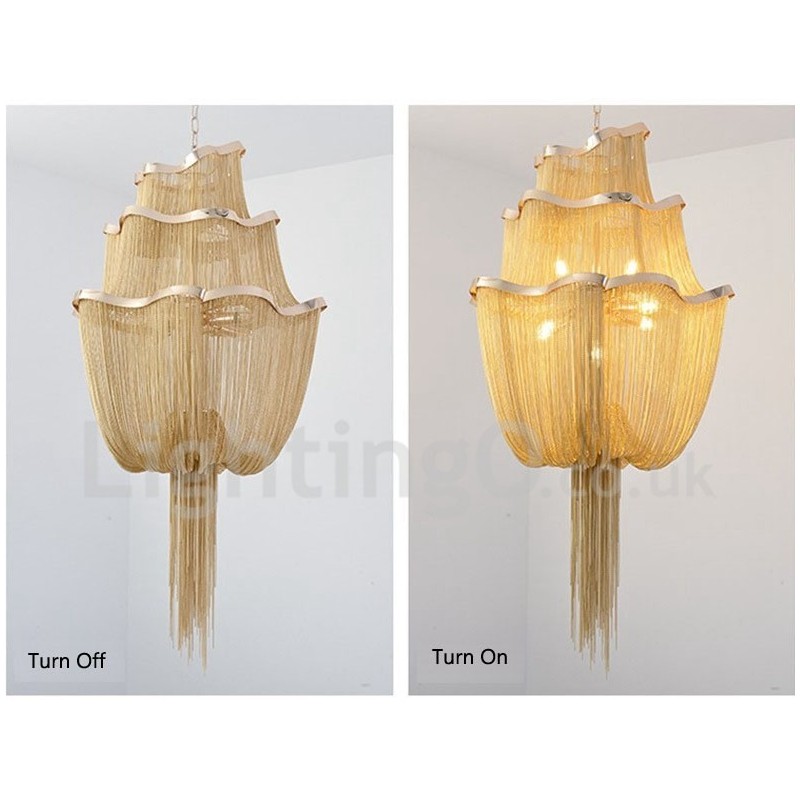Quasten Kronleuchter Designer Pendelleuchte Silber Gold Farbe