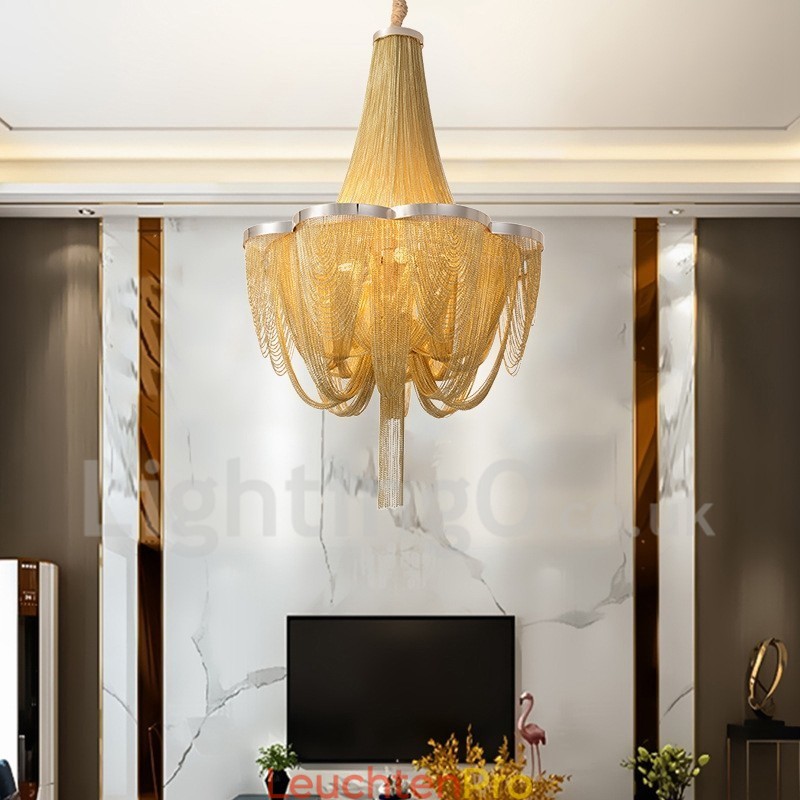Quasten Kronleuchter Designer Pendelleuchte Silber Gold Farbe