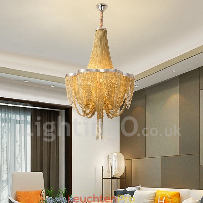 Quasten Kronleuchter Designer Pendelleuchte Silber Gold Farbe