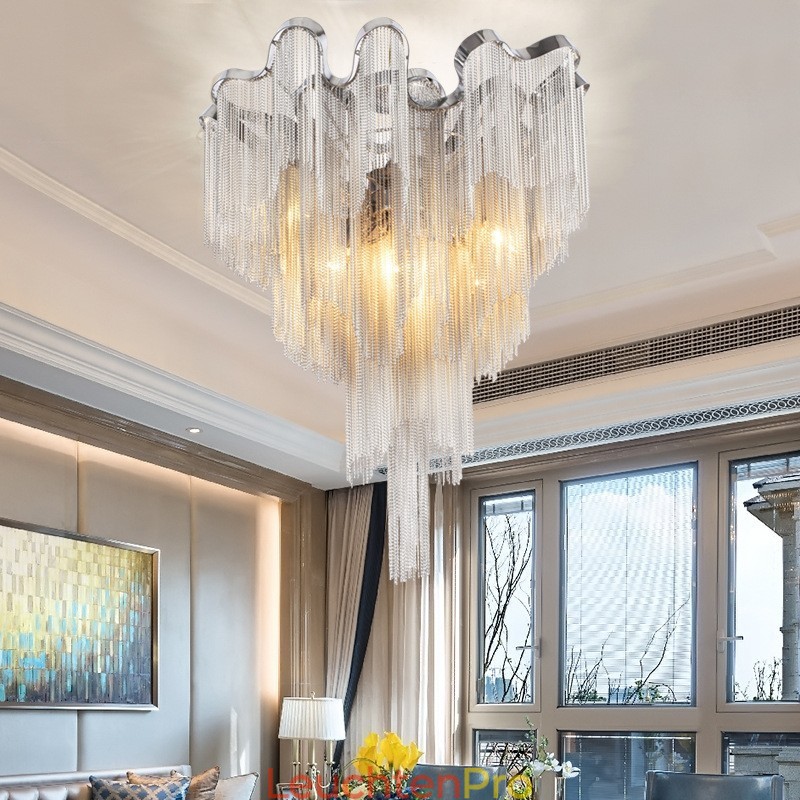 Quasten Kronleuchter Designer Deckenleuchte Silber Gold Farbe