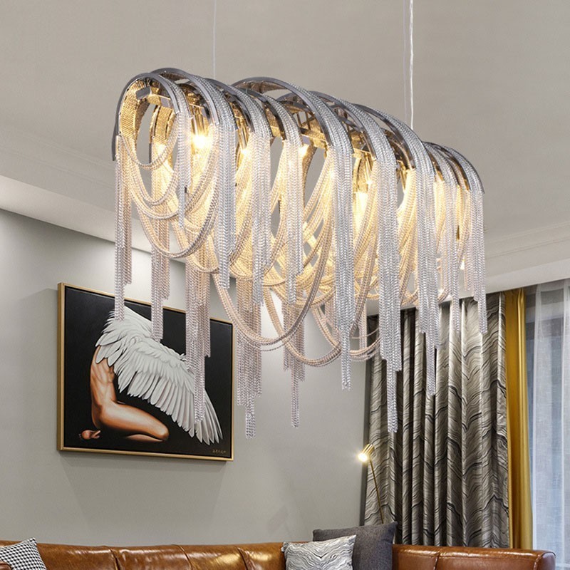 Quasten Kronleuchter Designer Pendelleuchte Silber Gold Farbe