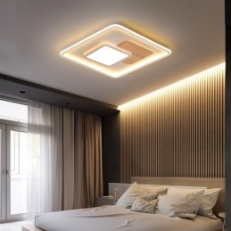 Dimmbare, moderne, zeitgenössische Deckenleuchten im nordischen Stil aus Holz im quadratischen Stil mit Fernbedienung, können auch als Wandleuchte verwendet werden