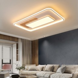 Dimmbare, moderne, zeitgenössische Deckenleuchten im nordischen Stil aus Holz im rechteckigen Stil mit Fernbedienung, können auch als Wandleuchten verwendet werden