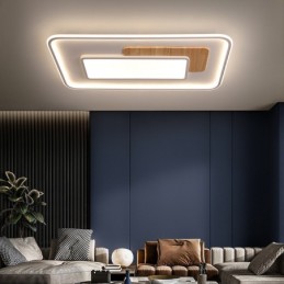 Dimmbare, moderne, zeitgenössische Deckenleuchten im nordischen Stil aus Holz im rechteckigen Stil mit Fernbedienung, können auch als Wandleuchten verwendet werden