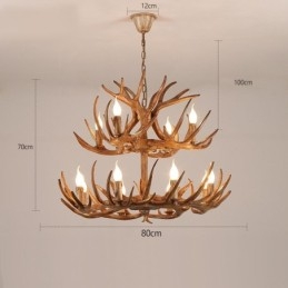 12 (8 + 4) Licht 2 Ebenen Rustikaler künstlerischer Retro-Kronleuchter mit Geweih