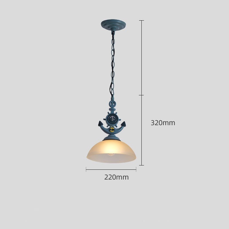 Eine hellblaue rustikale künstlerische Retro-Antik-Pendelleuchte mit Glasschirm