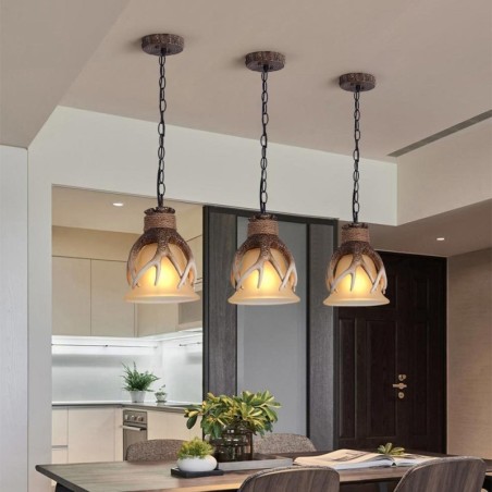 One Light Rustikale, künstlerische Retro-Pendelleuchte mit Geweih und antikem Glasschirm One Light Rustikale, künstlerische Retro-Pendelleuchte mit Geweih und antikem Glasschirm
