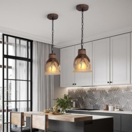 One Light Rustikale, künstlerische Retro-Pendelleuchte mit Geweih und antikem Glasschirm