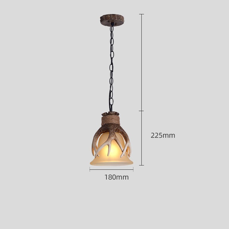 One Light Rustikale, künstlerische Retro-Pendelleuchte mit Geweih und antikem Glasschirm