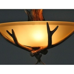 One Light Rustikale, künstlerische Retro-Pendelleuchte mit Geweih und antikem Glasschirm