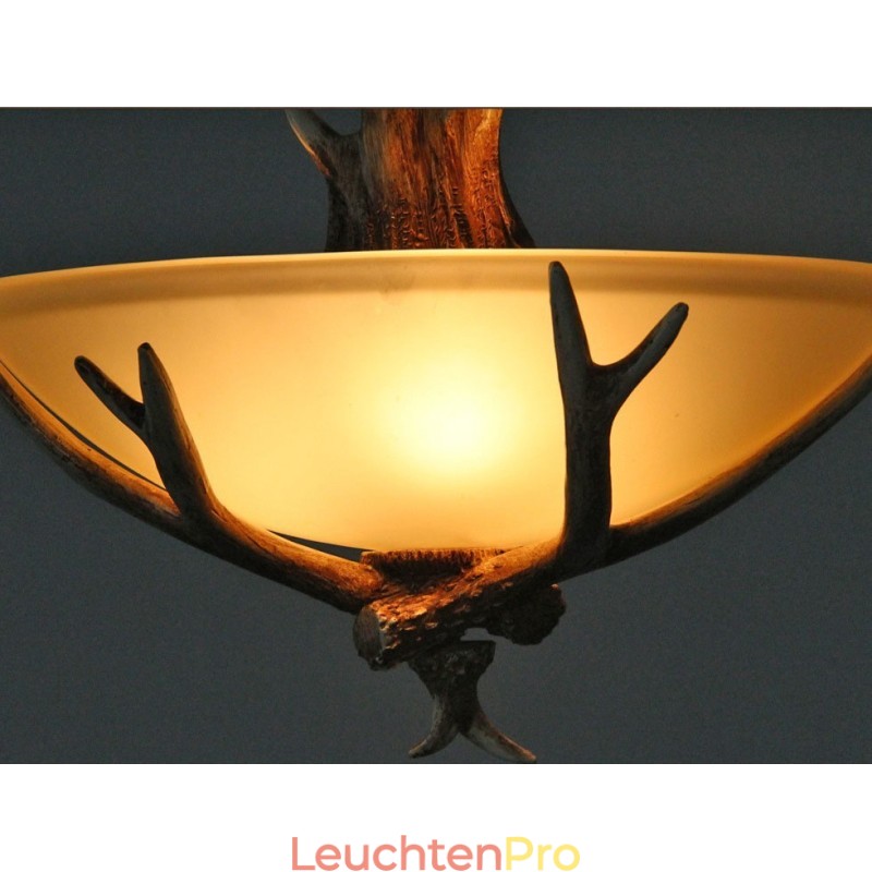 One Light Rustikale, künstlerische Retro-Pendelleuchte mit Geweih und antikem Glasschirm