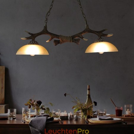 2-flammige schwarze rustikale künstlerische Retro-Pendelleuchte im Geweih-Stil mit Glasschirm 2-flammige schwarze rustikale künstlerische Retro-Pendelleuchte im Geweih-Stil mit Glasschirm