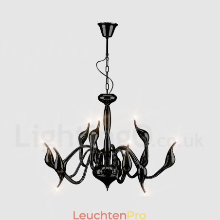 12-flammige moderne Pendelleuchte aus schwarzem Metall im Schwanenstil 12-flammige moderne Pendelleuchte aus schwarzem Metall im Schwanenstil