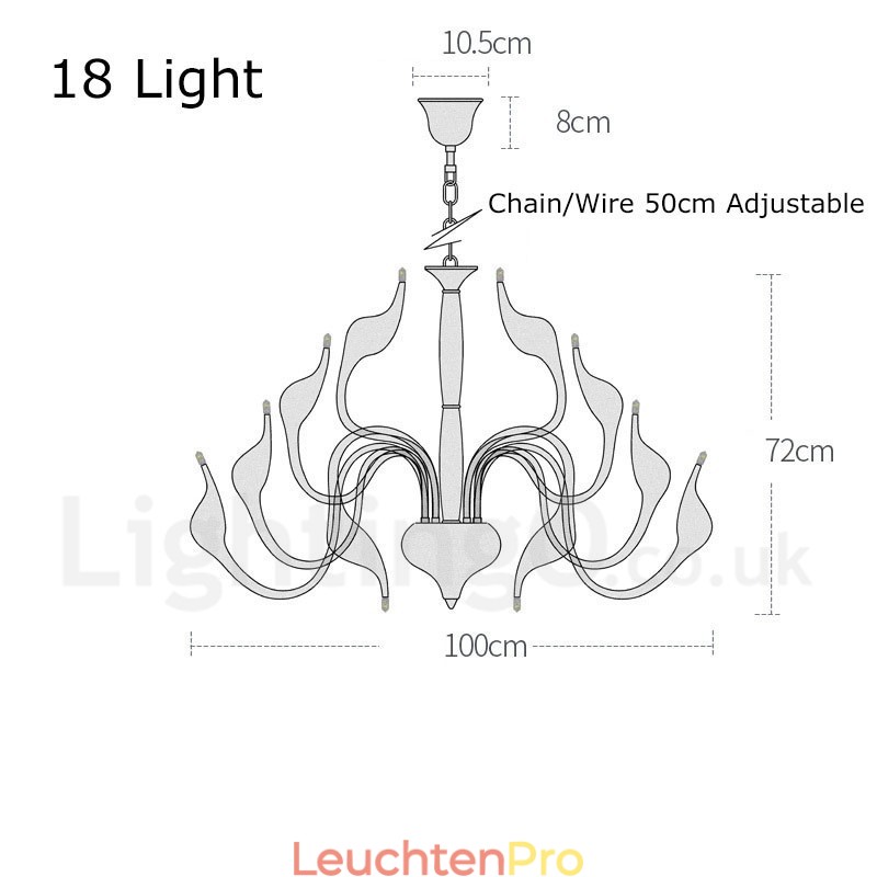 18 Lichter Edelstahl Post Modern Swan Kronleuchter Licht G4 Chrom fertig