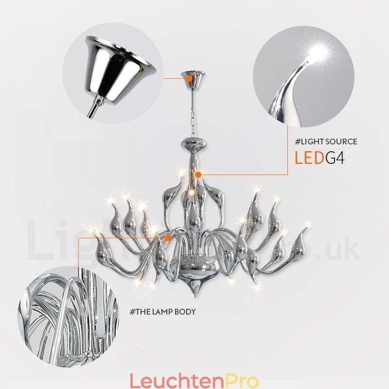 18 Lichter Edelstahl Post Modern Swan Kronleuchter Licht G4 Chrom fertig