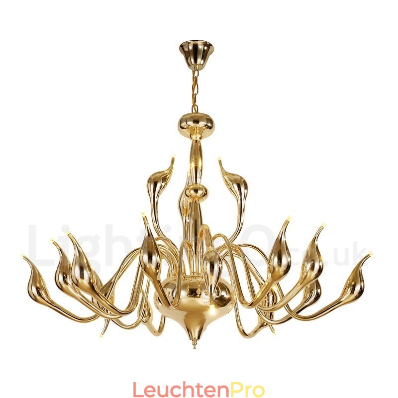18 Lichter Edelstahl Post Modern Swan Kronleuchter Licht G4 Gold Fertig