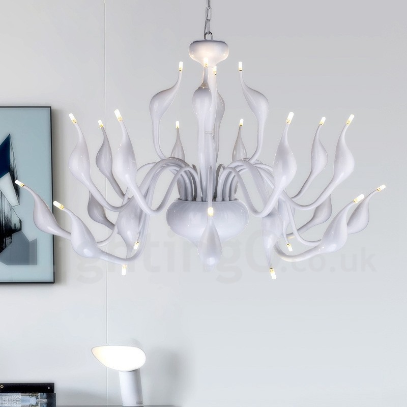 24 Lichter Moderne Swan Kronleuchter Licht G4 Weiß Beschichtung