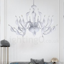 24 Lichter Moderne Swan Kronleuchter Licht G4 Weiß Beschichtung