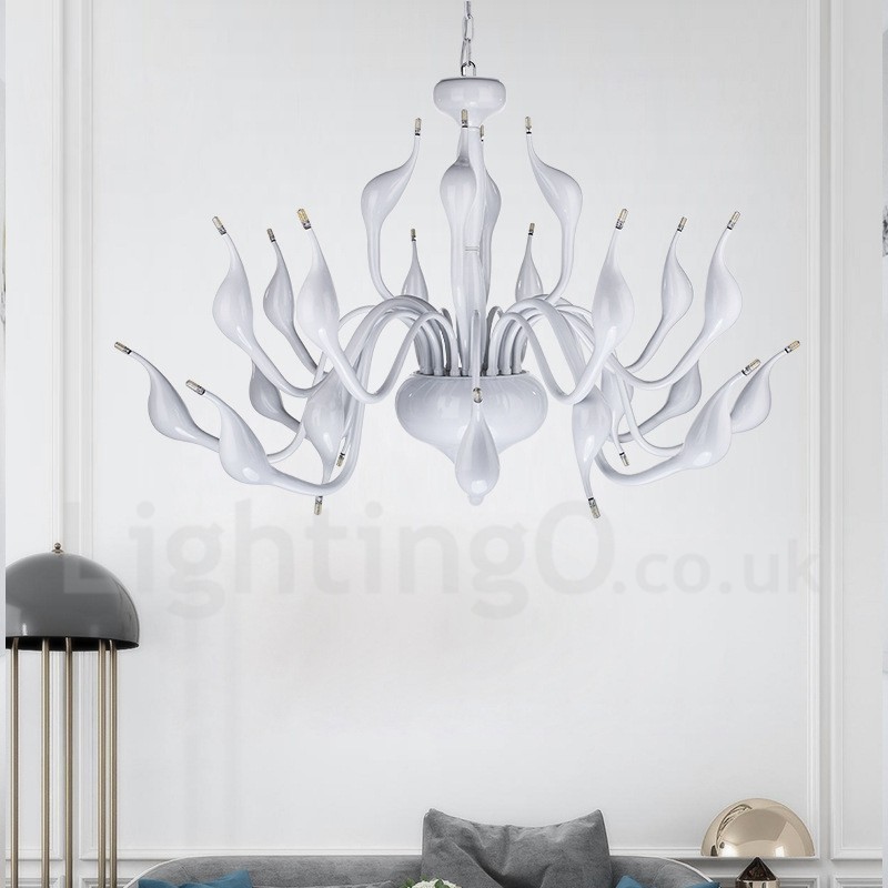 24 Lichter Moderne Swan Kronleuchter Licht G4 Weiß Beschichtung