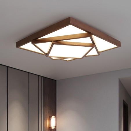3-stufige quadratische Deckenleuchte aus schwarzem Walnussholz im modernen zeitgenössischen nordischen Stil, bündig montierte Deckenleuchte aus Holz, kann auch als Wandleuchte verwendet werden 3-stufige quadratische Deckenleuchte aus schwarzem Walnussholz im modernen zeitgenössischen nordischen Stil, bündig montierte Deckenleuchte aus Holz, kann auch als Wandleuchte verwendet werden