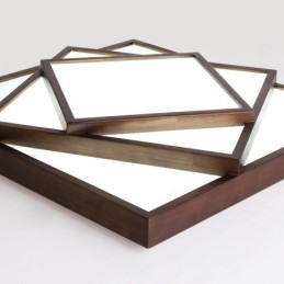 3-stufige quadratische Deckenleuchte aus schwarzem Walnussholz im modernen zeitgenössischen nordischen Stil, bündig montierte Deckenleuchte aus Holz, kann auch als Wandleuchte verwendet werden