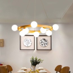 Nordic Ring Schlichter moderner Kronleuchter aus Holz mit Bohnenschirmen
