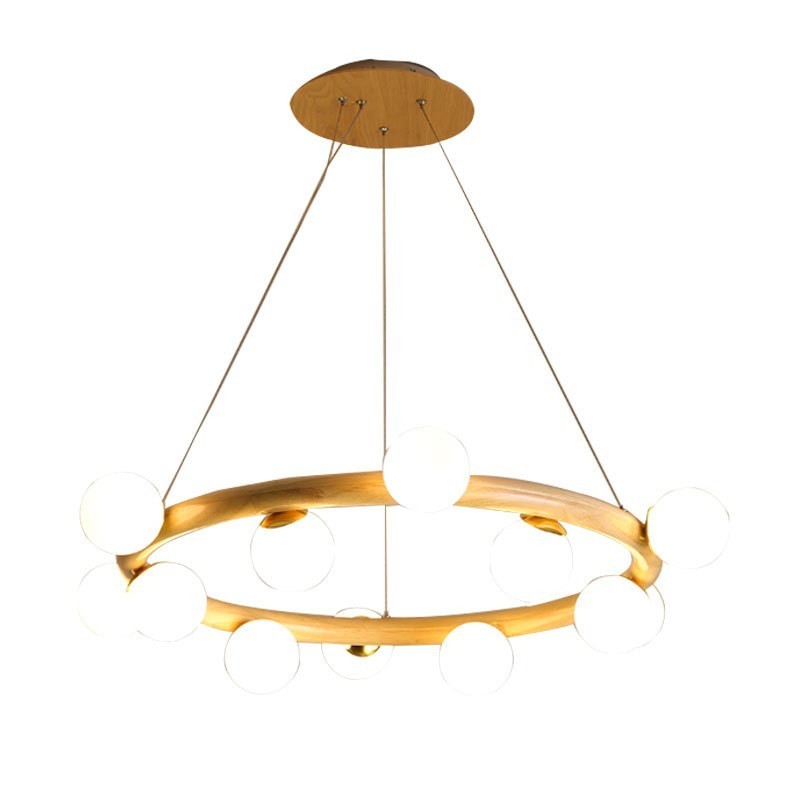 Nordic Ring Schlichter moderner Kronleuchter aus Holz mit Bohnenschirmen