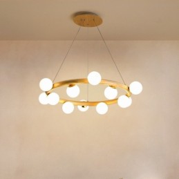 Nordic Ring Schlichter moderner Kronleuchter aus Holz mit Bohnenschirmen