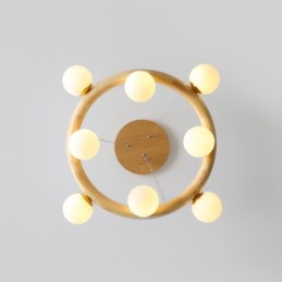 Nordic Ring Schlichter moderner Kronleuchter aus Holz mit Bohnenschirmen