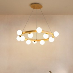 Nordic Ring Schlichter moderner Kronleuchter aus Holz mit Bohnenschirmen