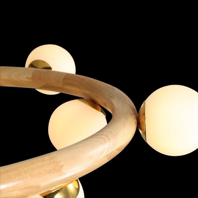 Nordic Ring Schlichter moderner Kronleuchter aus Holz mit Bohnenschirmen