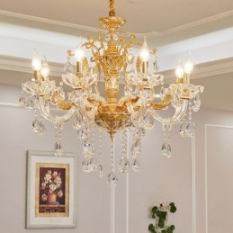 Luxuriöser Kronleuchter mit 6 und 8 Lichtern, goldfarbener Kristallkerzenleuchter