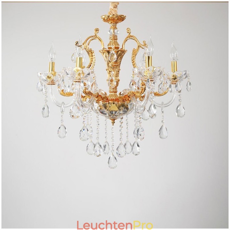 Luxuriöser Kronleuchter mit 6 und 8 Lichtern, goldfarbener Kristallkerzenleuchter