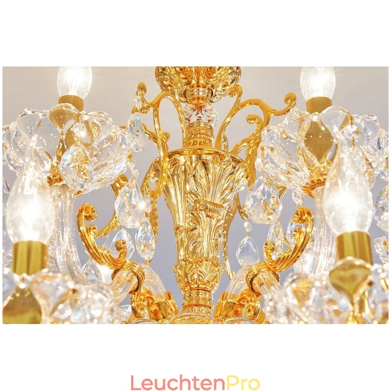 Luxuriöser Kronleuchter mit 6 und 8 Lichtern, goldfarbener Kristallkerzenleuchter