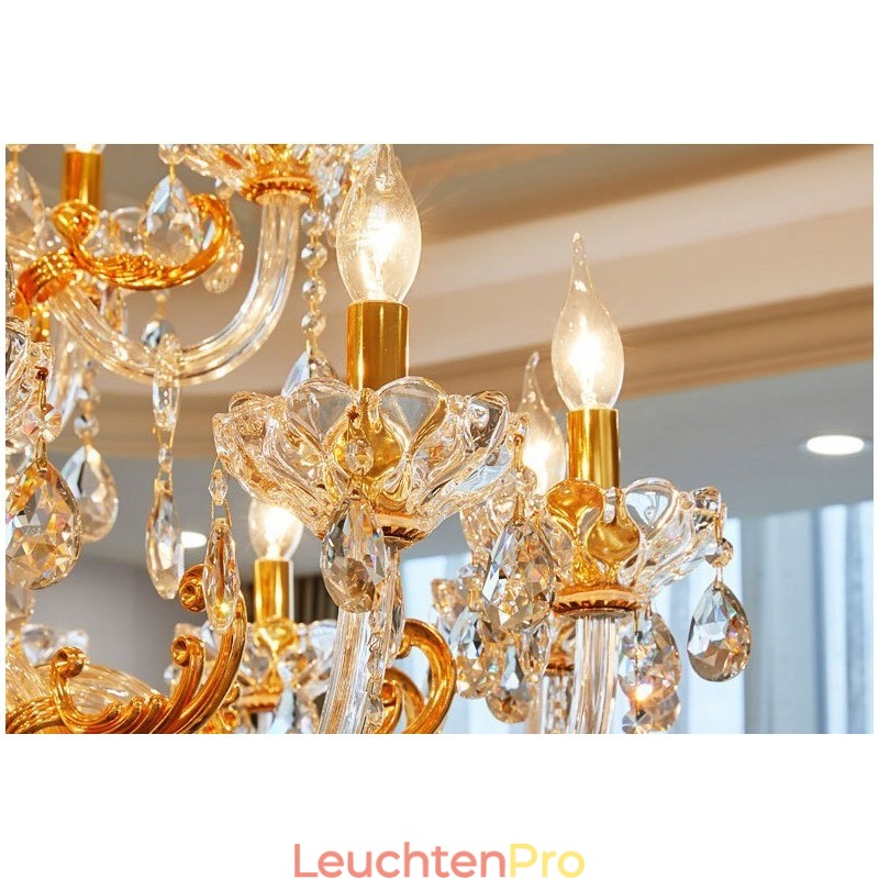 Luxuriöser Kronleuchter mit 6 und 8 Lichtern, goldfarbener Kristallkerzenleuchter