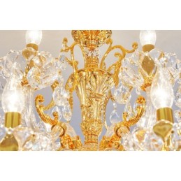 Luxuriöser Kronleuchter mit 18 Lichtern und zwei Ebenen, goldfarben, Kristall