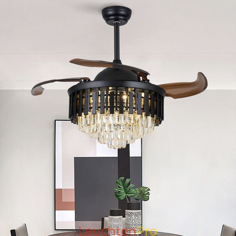 Einziehbarer Deckenventilator mit Licht und Kristall-Deckenventilator