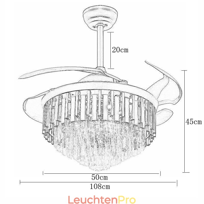 Einziehbarer Deckenventilator mit Licht und Kristall-Deckenventilator